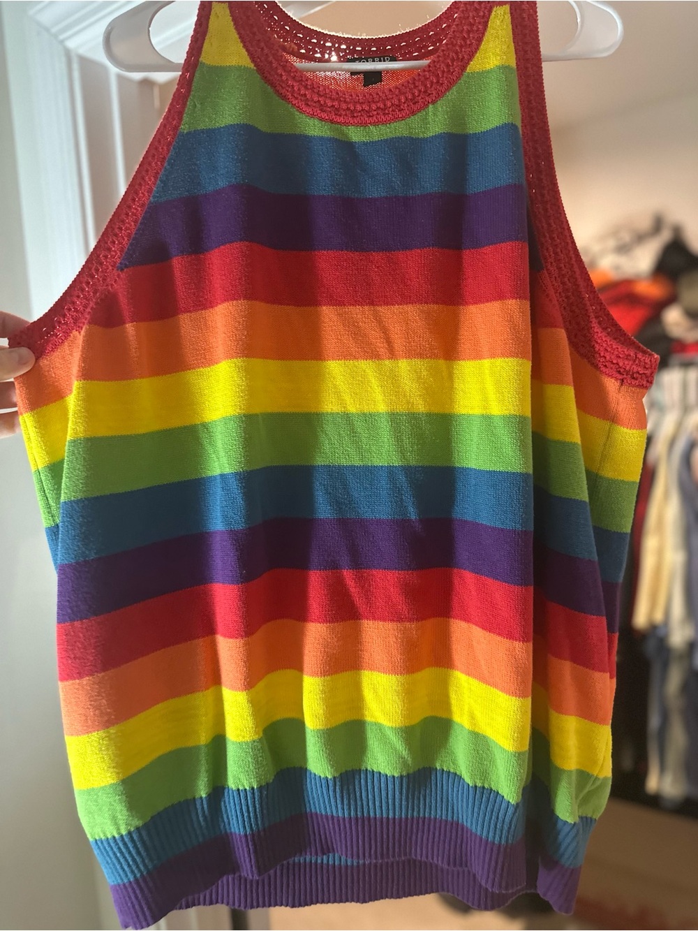 torrid Rainbow Striped Knit Tank with Red Trim